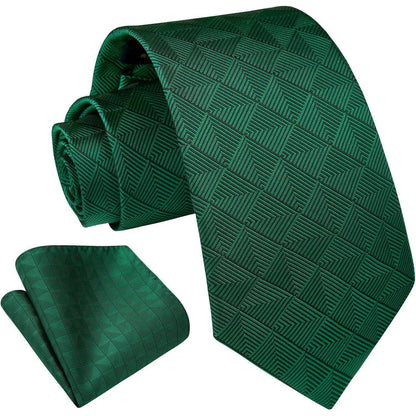 Krawatten-Set Herren mit Einstecktuch, kariert, grün