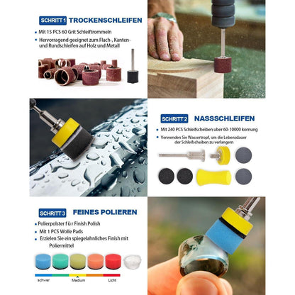 268tlg. Schleifscheiben Set 25mm Klett Nass Trocken für Dremel Zubehör