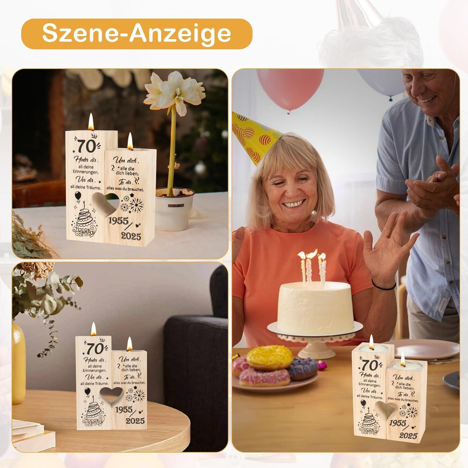 Geschenk zum 70. Geburtstag Kerzenständer Holz Personalisiert 1955-2025