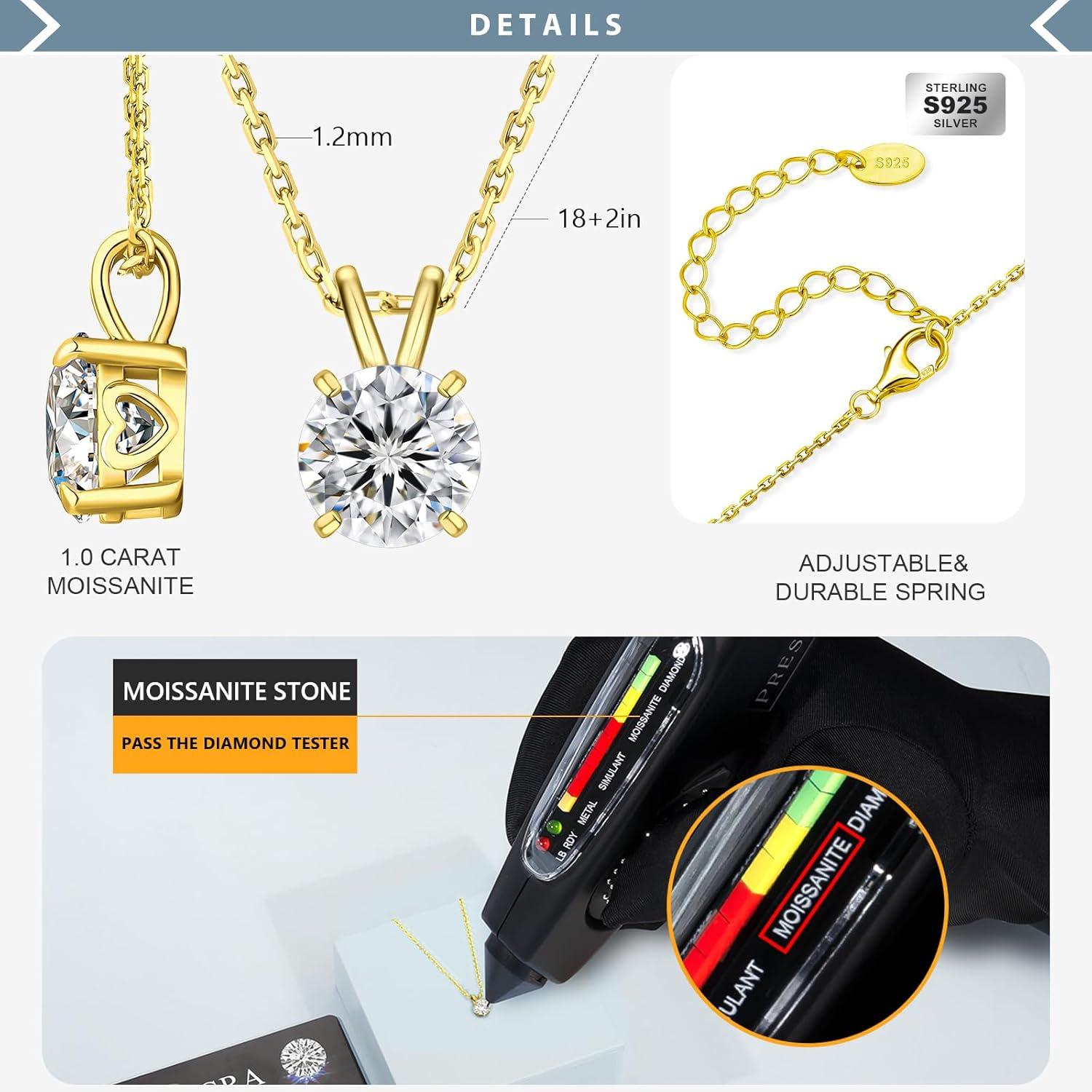Moissanit Anhänger Kette Silber 925 2 Karat D VVS1 Solitär Halo Halskette