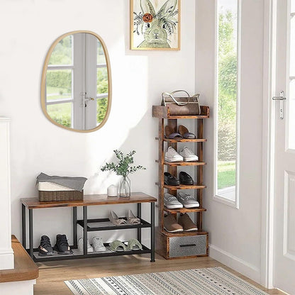 Asymmetrischer Wandspiegel Holzrahmen Braun 40x30cm