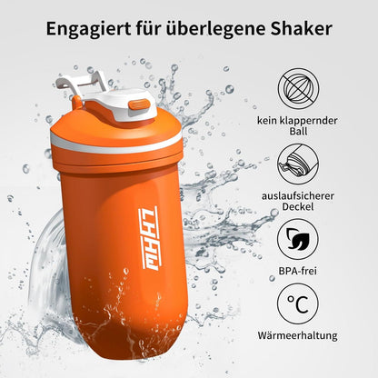 Protein Shaker Edelstahl 500ml Auslaufsicher Eiweiß Shaker Stahl