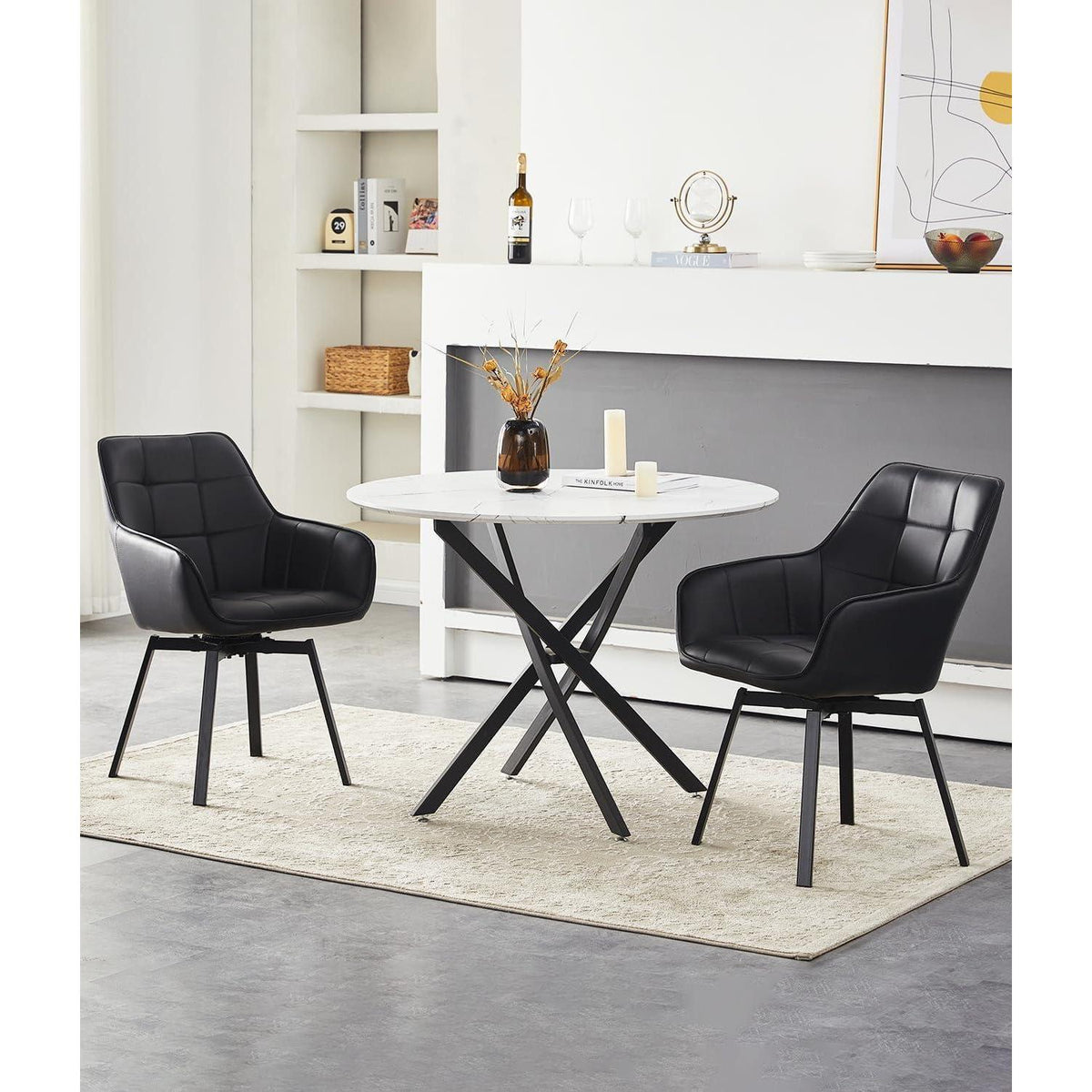 Drehbare Esszimmerstühle 2er Set Schwarz – & Komfort in Lederoptik