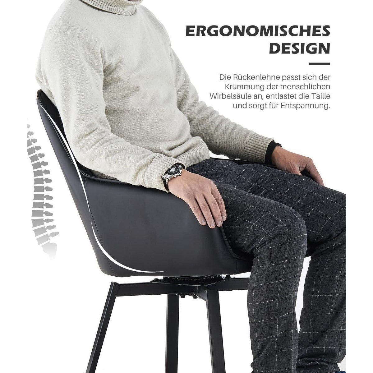 Drehbare Esszimmerstühle 2er Set Schwarz – & Komfort in Lederoptik
