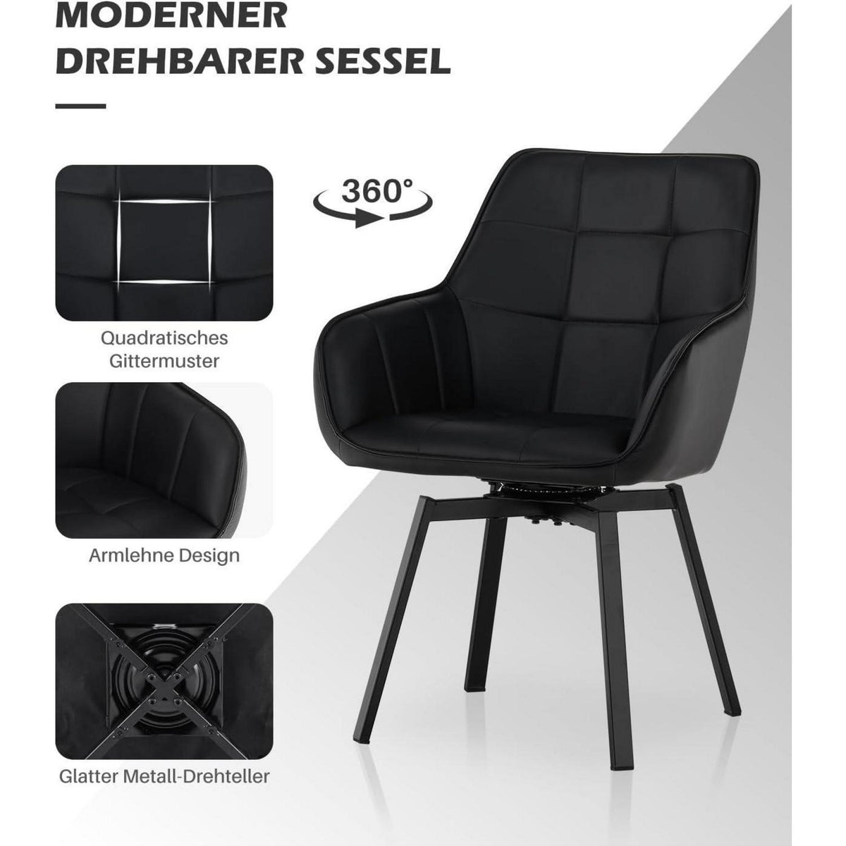 Drehbare Esszimmerstühle 2er Set Schwarz – & Komfort in Lederoptik