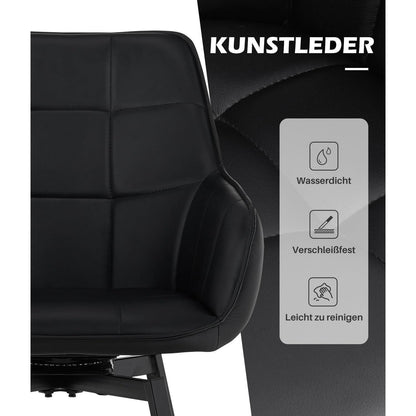 Drehbare Esszimmerstühle Set 4x Kunstleder mit Armlehnen Schwarz