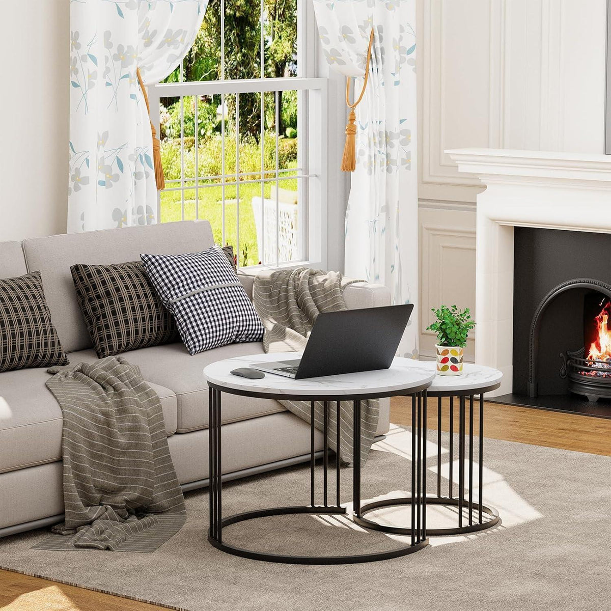 Runde Couchtische 2er-Set Metallrahmen Schwarz 60cm
