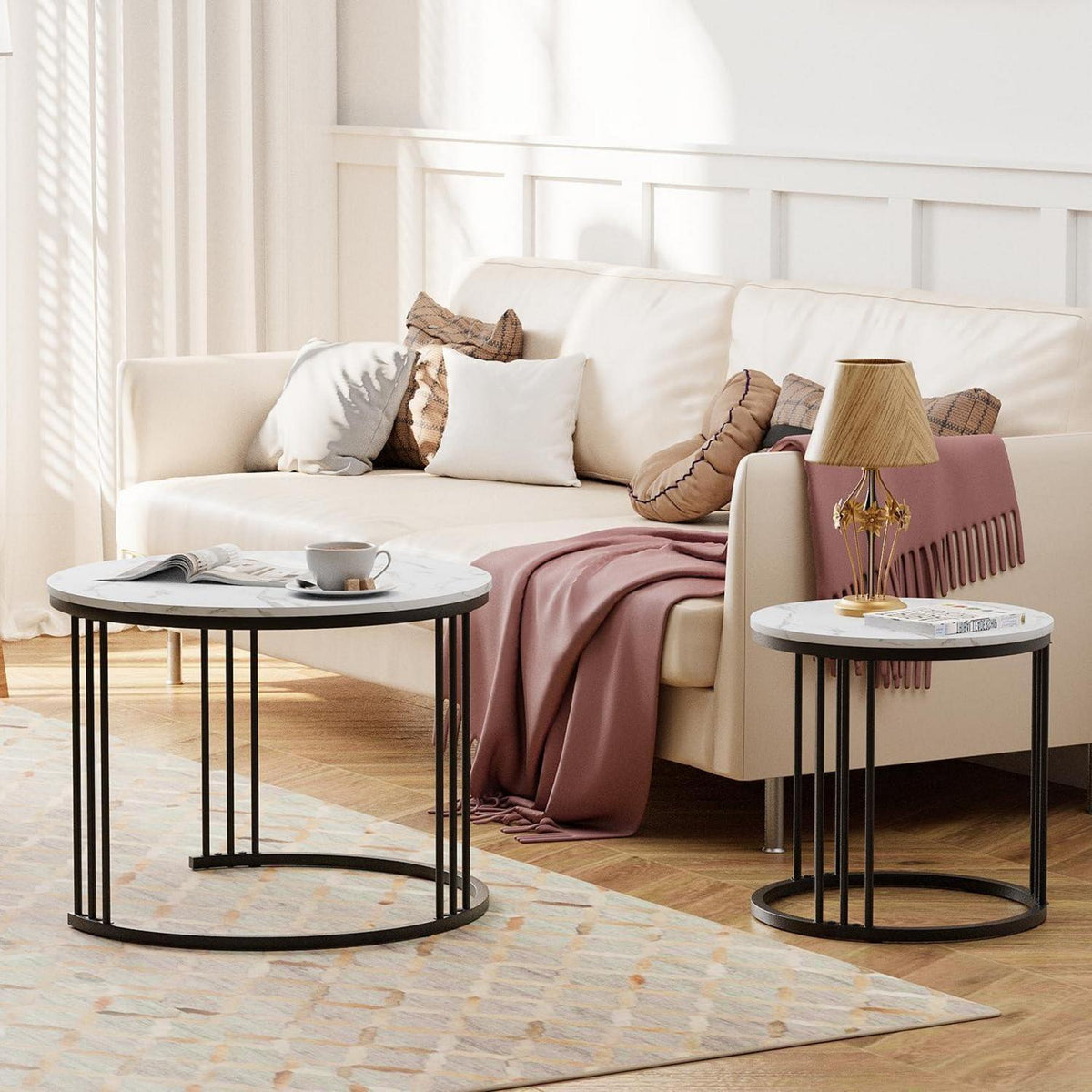 Runde Couchtische 2er-Set Metallrahmen Schwarz 60cm