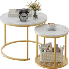 Runde Beistelltische Set aus Metallrahmen, Marmor-Dekor