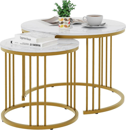 Goldene Runde Couchtische 2er-Set Metallrahmen 60cm