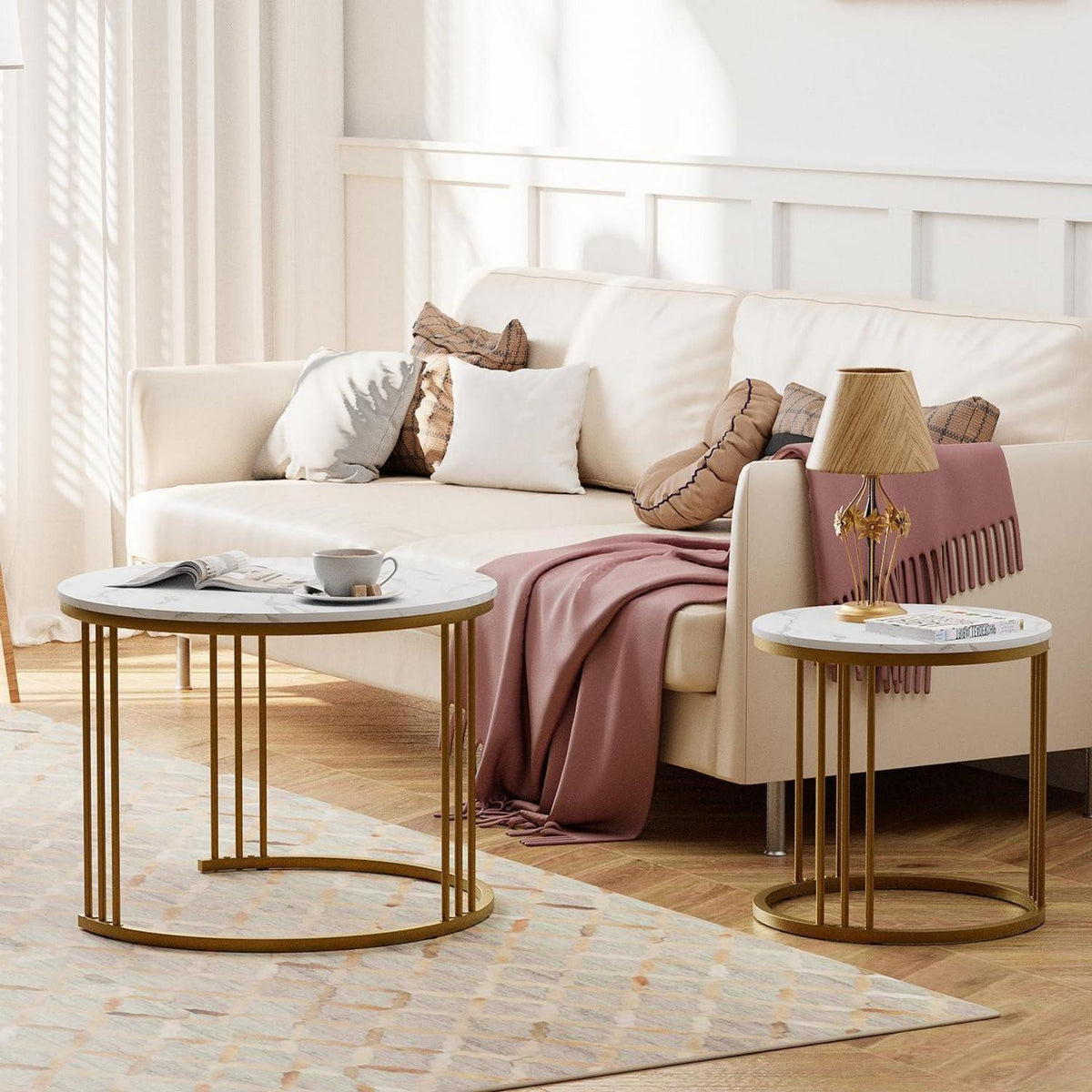 Runde Couchtische 2er-Set Beistelltisch Metallrahmen 60 cm