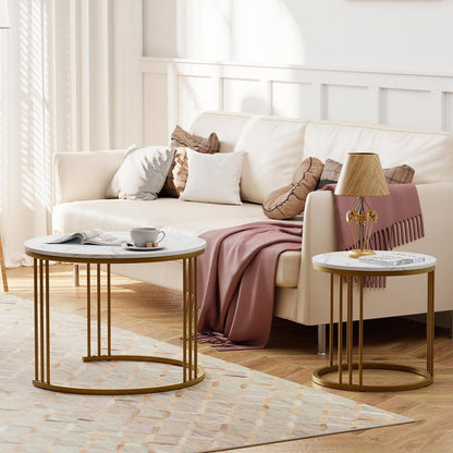 Runde Couchtische 2er-Set Beistelltisch Metallrahmen 60 cm
