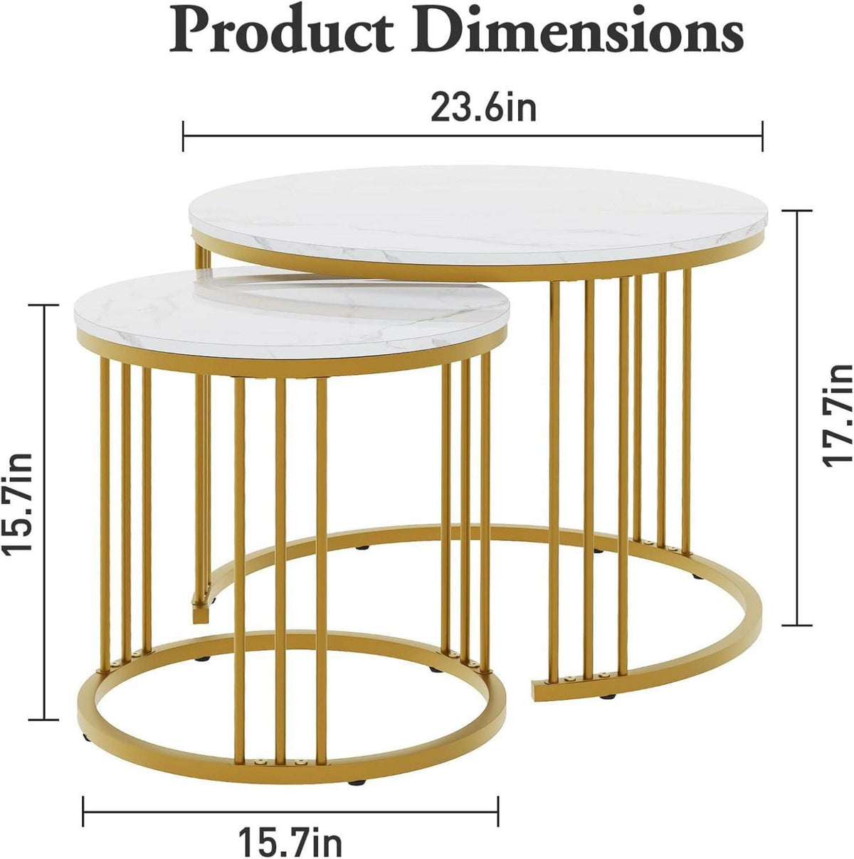 Goldene Runde Couchtische 2er-Set Metallrahmen 60cm