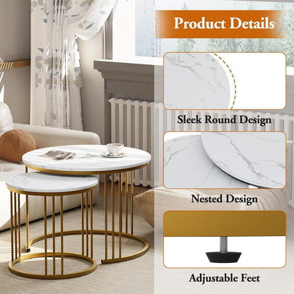 Runde Beistelltische Set Metallrahmen 60 cm Gold Wohnzimmer Schlafzimmer