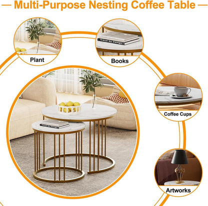 Runde Couchtische 2er Set Beistelltisch Metallrahmen Wohnzimmer