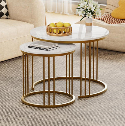 Runde Beistelltische Set Metallrahmen 60 cm Gold Wohnzimmer Schlafzimmer