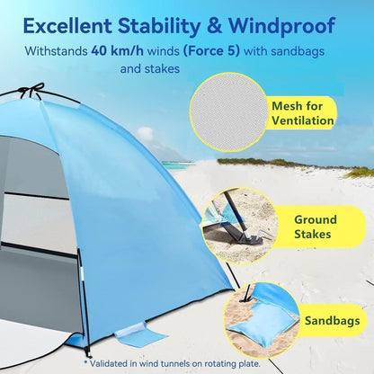 Strandmuschel UV Schutz UPF 50+ 3-4 Personen Strandzelt Windschutz Tragbar