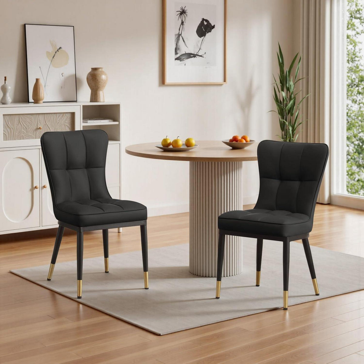 Esszimmerstühle Set 2x Kunstleder, Bequem & Modern Schwarz