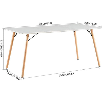 Rechteckiger Esstisch Weiß 160x80cm – Buchenholzbeine