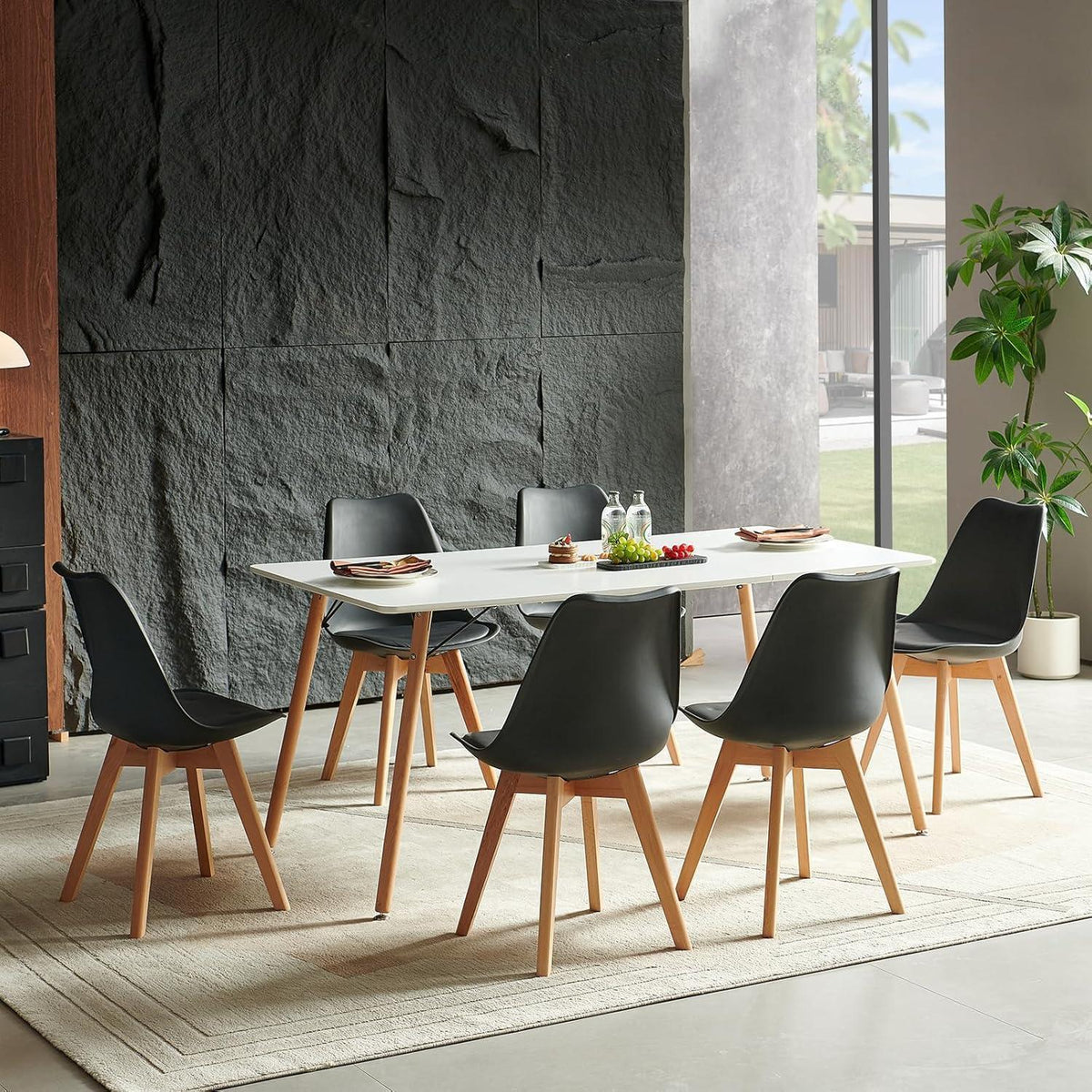 Rechteckiger Esstisch Weiß 160x80cm – Buchenholzbeine