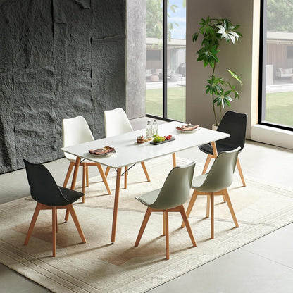 Rechteckiger Esstisch Weiß 160x80cm – Buchenholzbeine