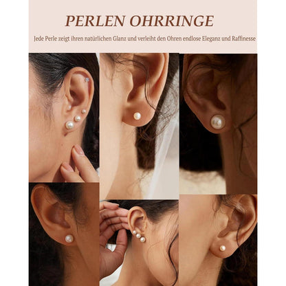 Perlen Ohrstecker 925 Silber Süßwasserperlen Weiß A-Silber