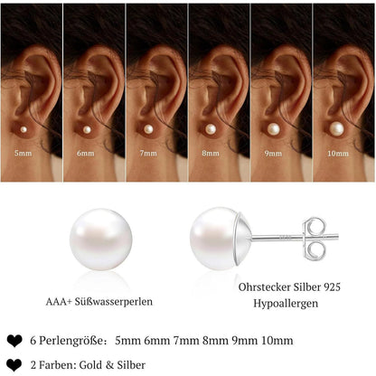 Perlen Ohrstecker 925 Silber Süßwasserperlen Weiß A-Silber