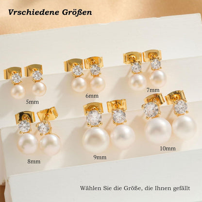 Perlen Ohrstecker 925 Silber Süßwasserperle Weiß B-Gold