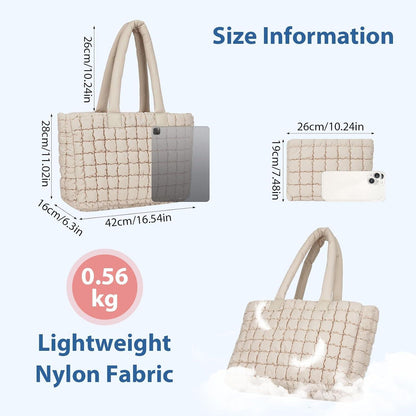 Große gesteppte Tote Bag Beige mit Reißverschluss - Damen Shopper-Tasche