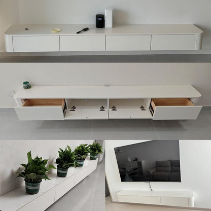 Moderner TV Schrank Weiß 140cm | Hängendes Lowboard mit Schubladen