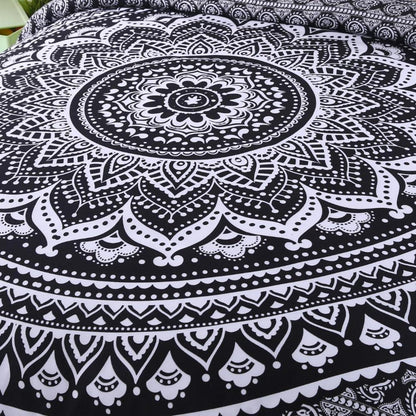 Boho Bettwäsche Set 135x200 Weiß Schwarz Blumen Mandala
