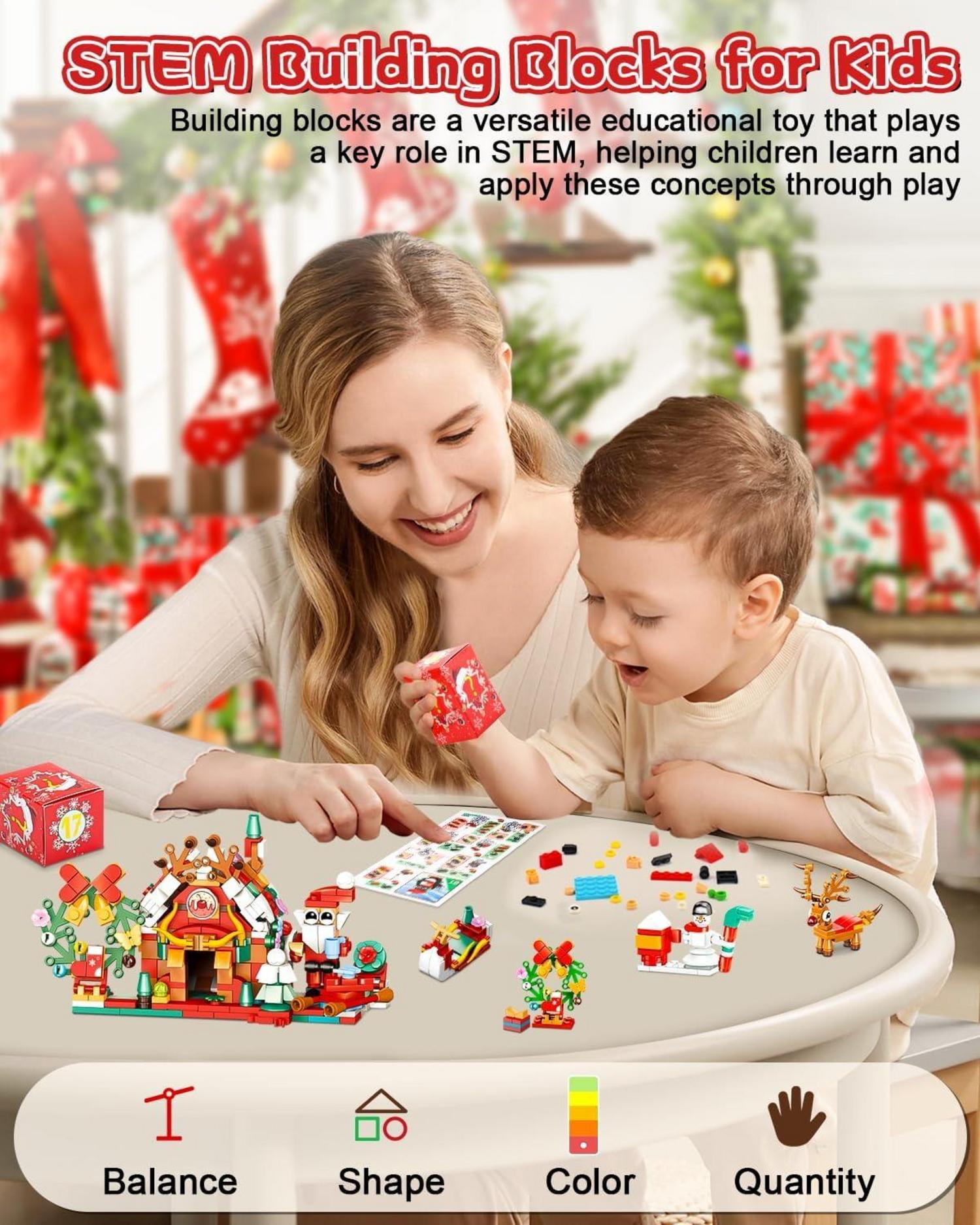 Adventskalender 2024 Bausteine-Weihnachten Mini Blocks 12 in 1 Rot