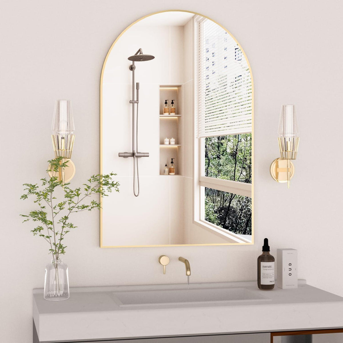 Gewölbter Wandspiegel Gold 60x90 cm – Badezimmer & Deko