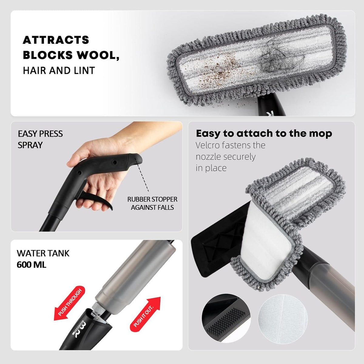 Sprühmopp Mikrofaser 360 Grad 3 Ersatz-Moppköpfe Magnetisches Wischpad
