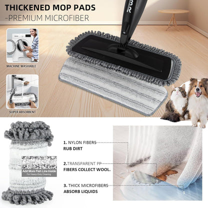 Sprühmopp Mikrofaser 360° drehbar 3 Ersatz-Pads Wischwasser-Tank