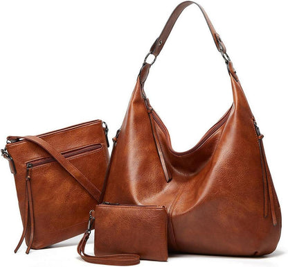 Pahajim Damen Handtaschen Set Leder Geldbörse Shopper Hobo