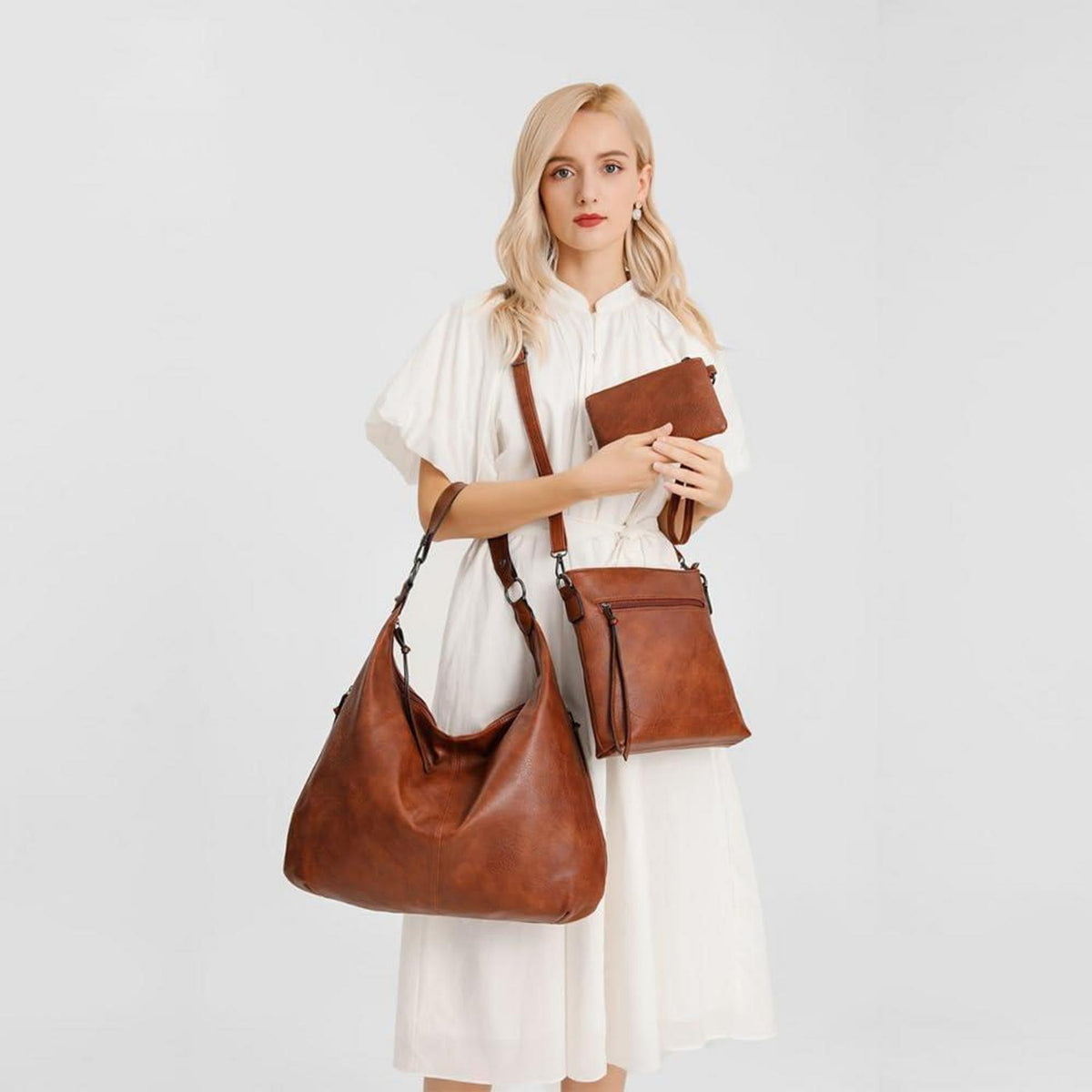 Pahajim Damen Handtaschen Set Leder Shopper Hobo Umhängetasche Groß - Schwarz