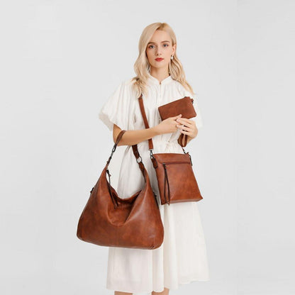 Pahajim Damen Handtaschen Set Leder Shopper Hobo Umhängetasche Groß - Schwarz