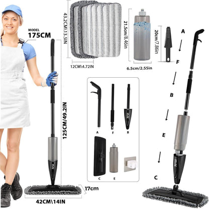 Sprühmopp aus Mikrofaser für Küche und Badezimmer, 6 Ersatz-Moppköpfe