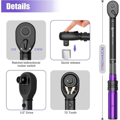 Drehmomentschlüssel 1/2 Zoll, 20-220 Nm, Präzision ±3%
