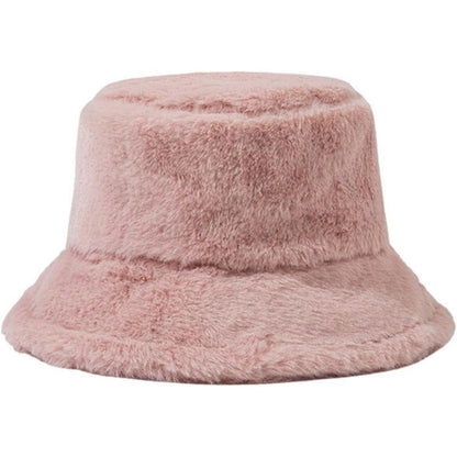 Flauschige Winter Fischerhut Damen Rosa Eimerhut