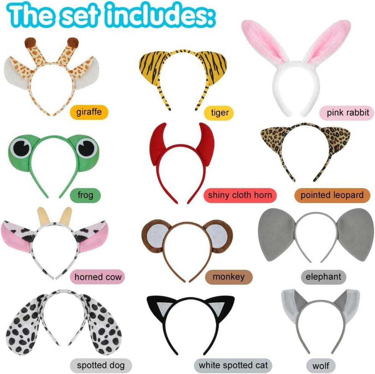12er Set Tier Haarreifen Plüschtierstirnband Kinder Fasching
