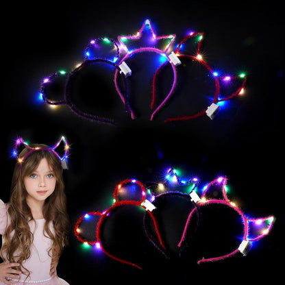 LED Stirnband Set 14 Stück Katze Haarreif Kinder