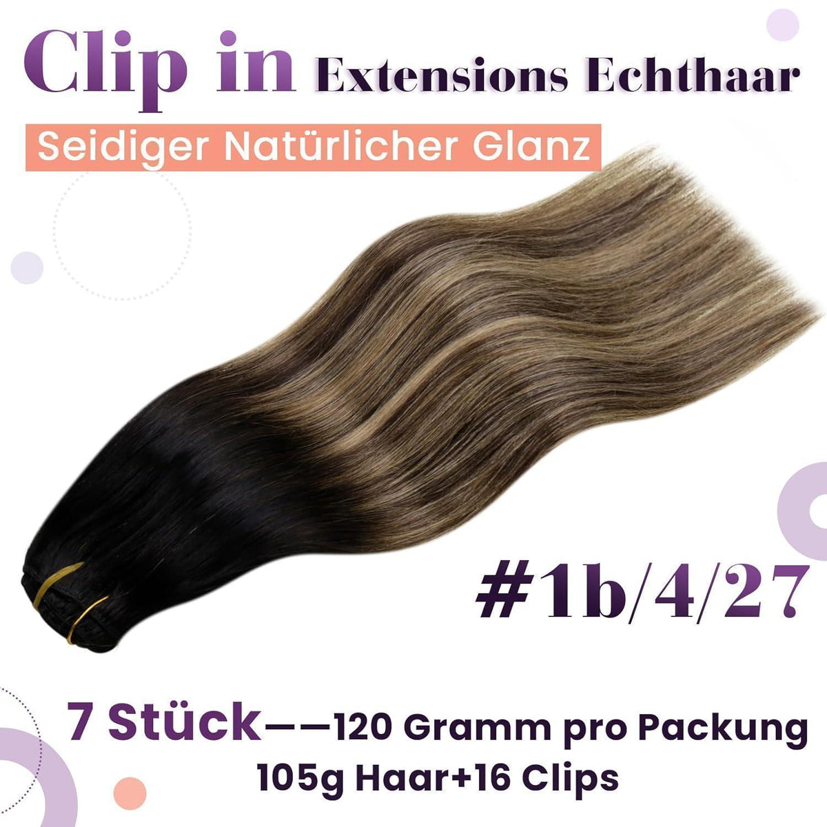 Echthaar Clip-In Extensions 50cm Balayage Braun