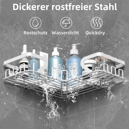 Duschregal Ecke ohne Bohren, Edelstahl, Weiß 2 Stück