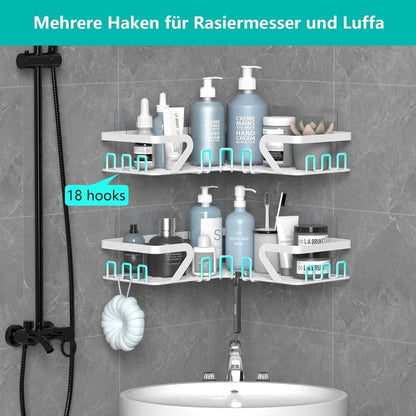 Duschregal Ecke ohne Bohren, Edelstahl, Weiß 2 Stück