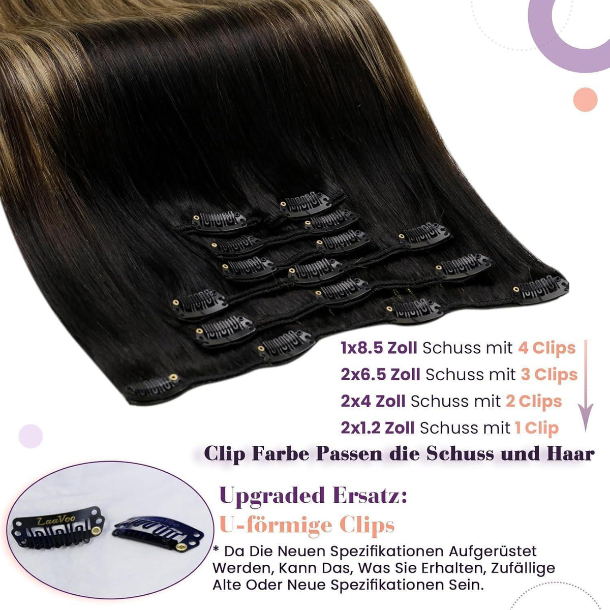 Echthaar Clip-in Extensions Braun Balayage 35cm