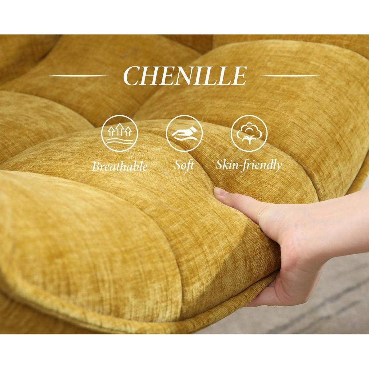 Drehbarer Ohrensessel mit Chenillebezug – Gelb