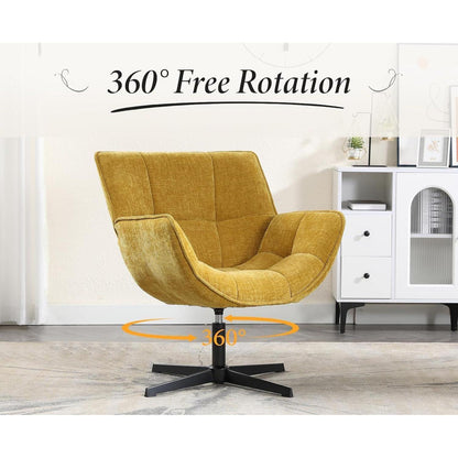 Drehbarer Ohrensessel mit Chenillebezug – Gelb