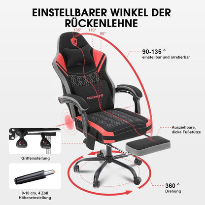 Gaming Stuhl mit Massage und Fußstütze, ergonomisch, 158 kg